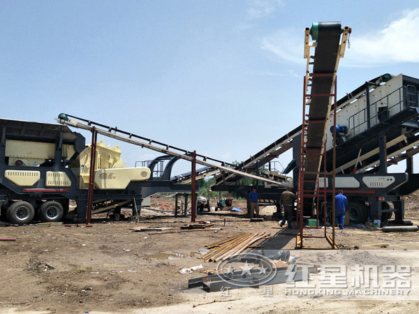 環(huán)保型移動石子破碎機處理建筑垃圾現(xiàn)場